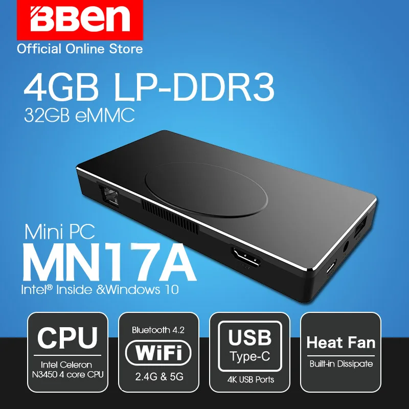 Bben MN17A Mini PC ТВ Stick Wi Fi BT4.0 ключ медиаплеер N3450 Apollo 4 ядра Процессор 2 г/4 грамма