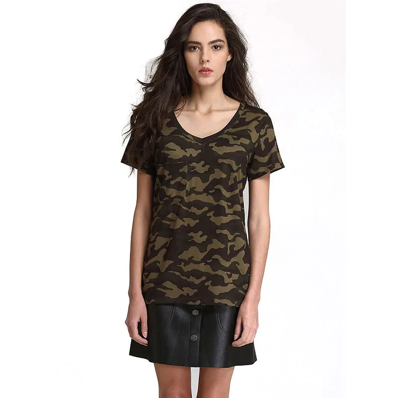 Женская футболка с короткими рукавами Escalier зеленая камуфляжная из шелковой