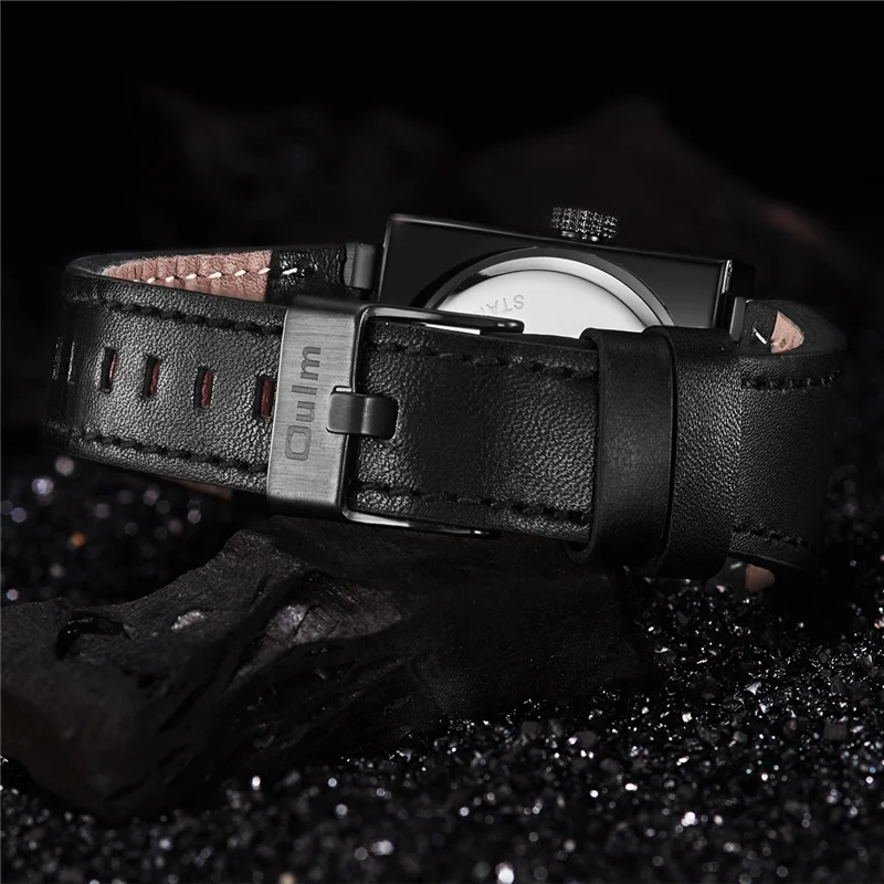 

Oulm Genuine Leather Wristwatch New Style Square Dial Men's Casual Calendar Quartz Watches Fashion Male Sport Watch