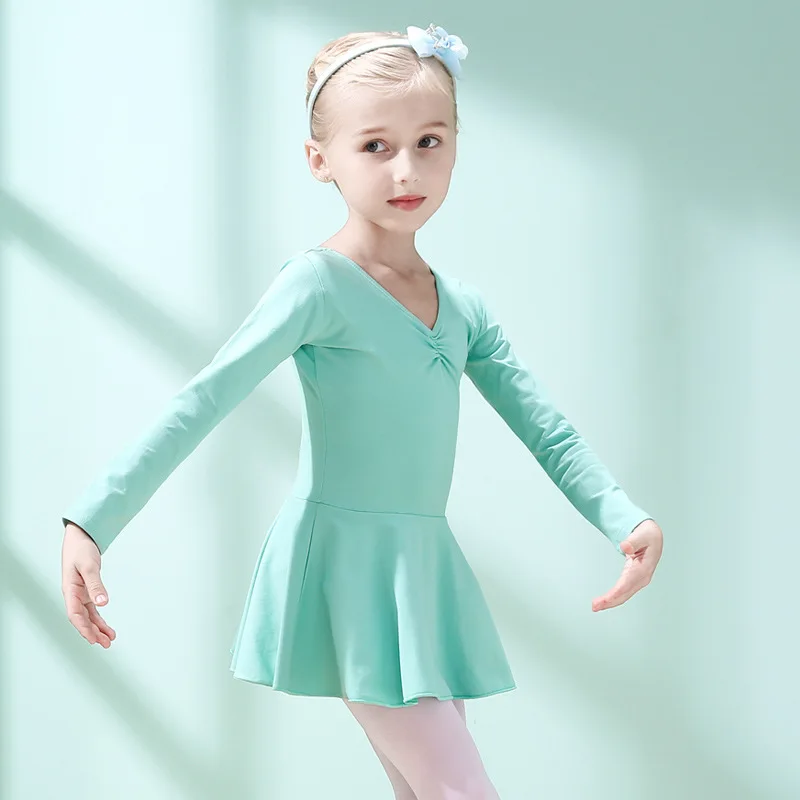 

Red Pink Blue Purple Long Sleeve Ballet Dancewear for Children Stage Show Competition Dress Clothes Kids Girls Ballroom Costumes