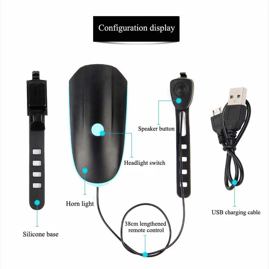Sireck USB Перезаряжаемый велосипедный передний светильник с рожком