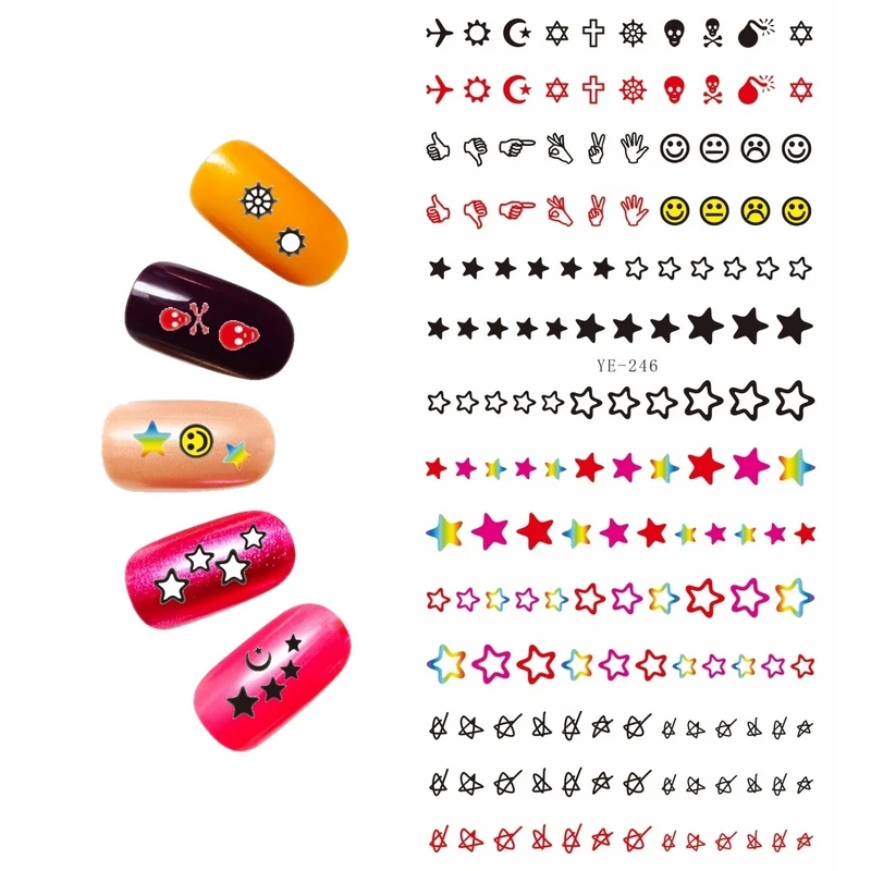 

WATER DECAL NAIL STICKER CARTOON FUNNY FACES HAND PRINT STAR HEARTS SWIRL YE246-251