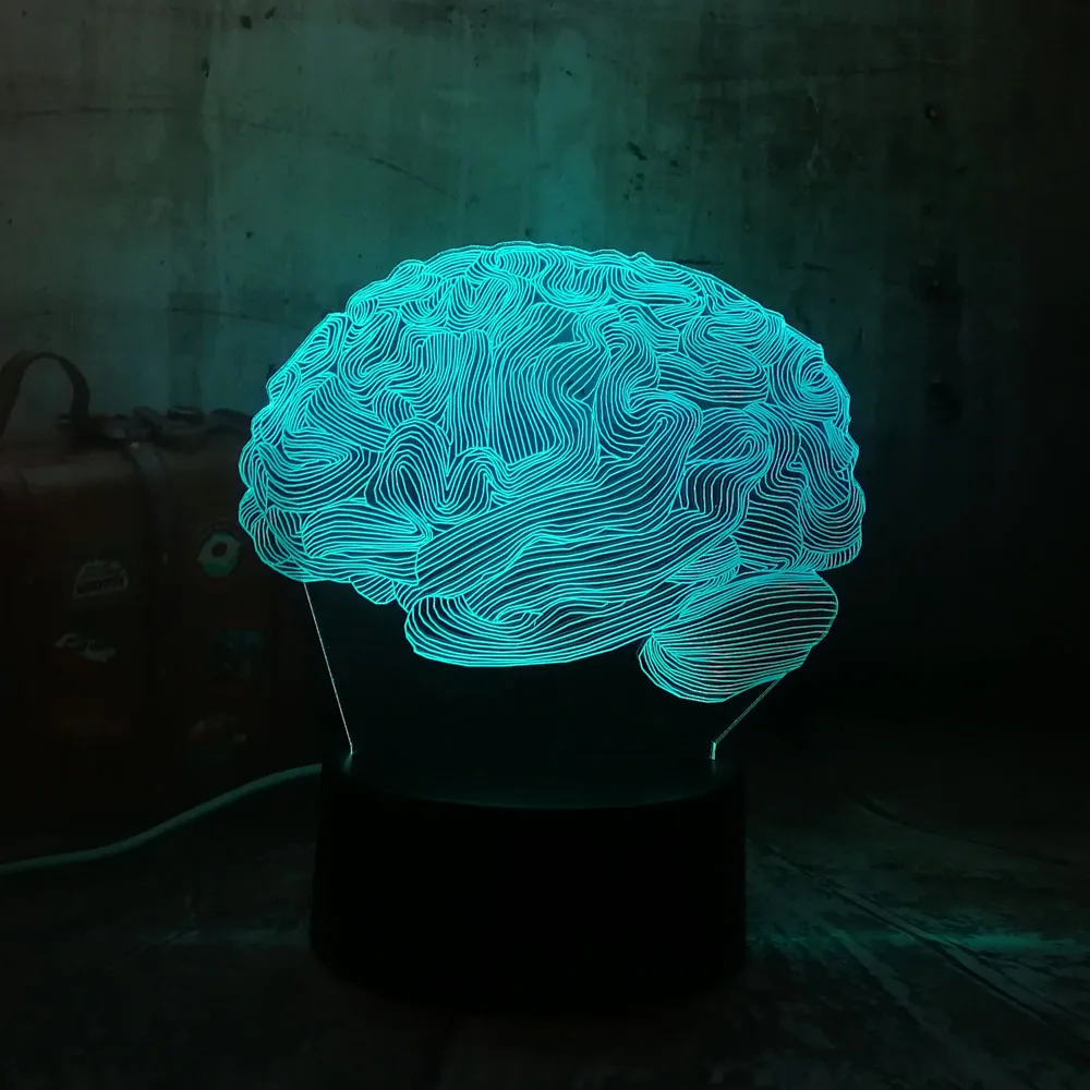 Новый головного мозга 3D светодиодный ночной Светильник многоцветный новинка RGB 7