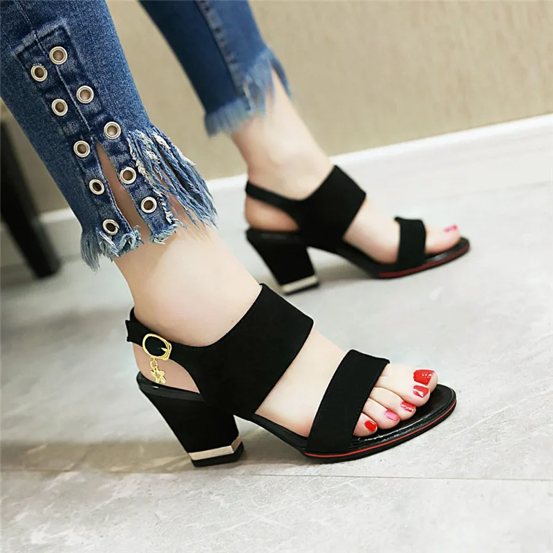 Lapolaka New Fashion Large Size 28-52 Black Red Shoes Woman Sandals Open Toe Buckle Strap Chunky Heels Summer Sandals Woman
