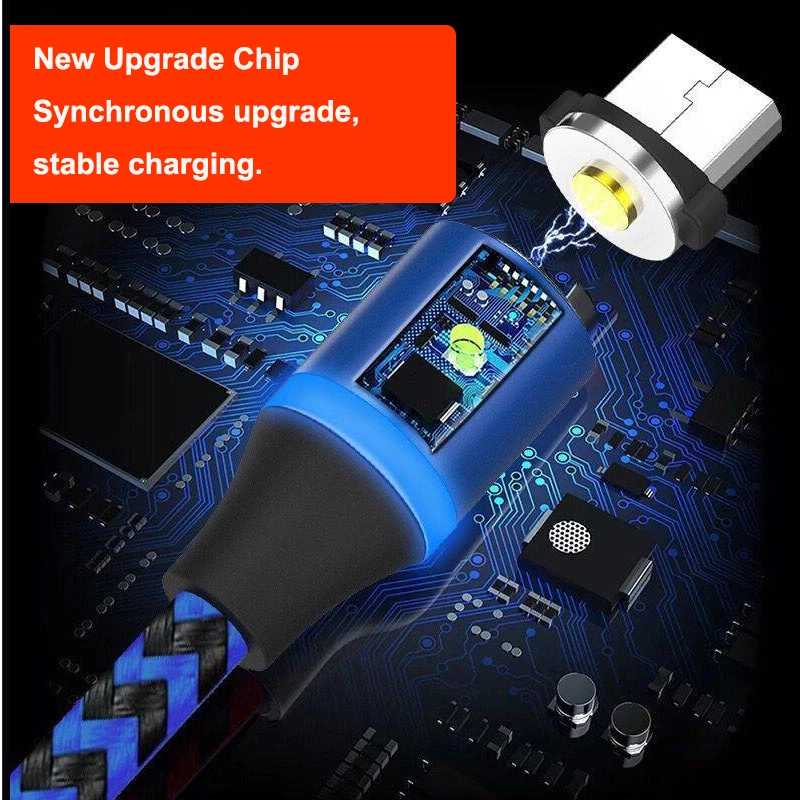 Магнитный кабель SOVAWIN Micro USB для быстрой зарядки светодиодный светильник 1 м Магнитный кабель для зарядки телефона для iphone для samsung для huawei P9