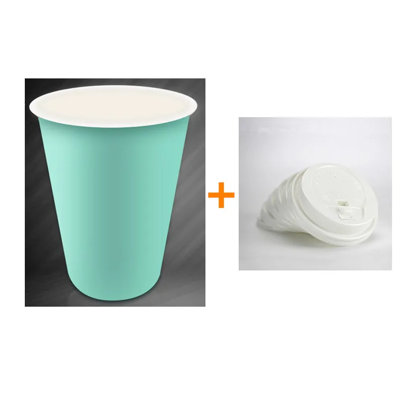 cup and white lid 50 шт синий толстый бумажный стаканчик одноразовый кофе чашка молоко чай горячий напиток на вынос упаковочные стаканчики с крышками - Цвет: cup and white lid