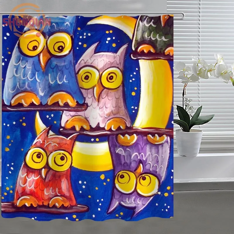 Луна и сова занавеска для душа Экологичная современная ткань полиэстер на заказ