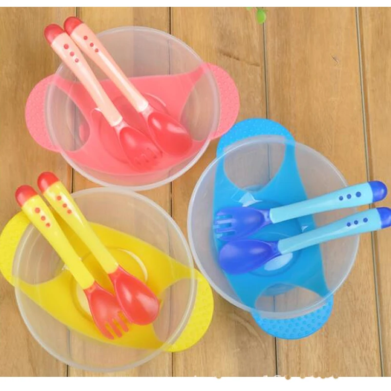 3 шт./лот детская Чаша для кормления с крышкой тренировочные блюда ложкой вилкой