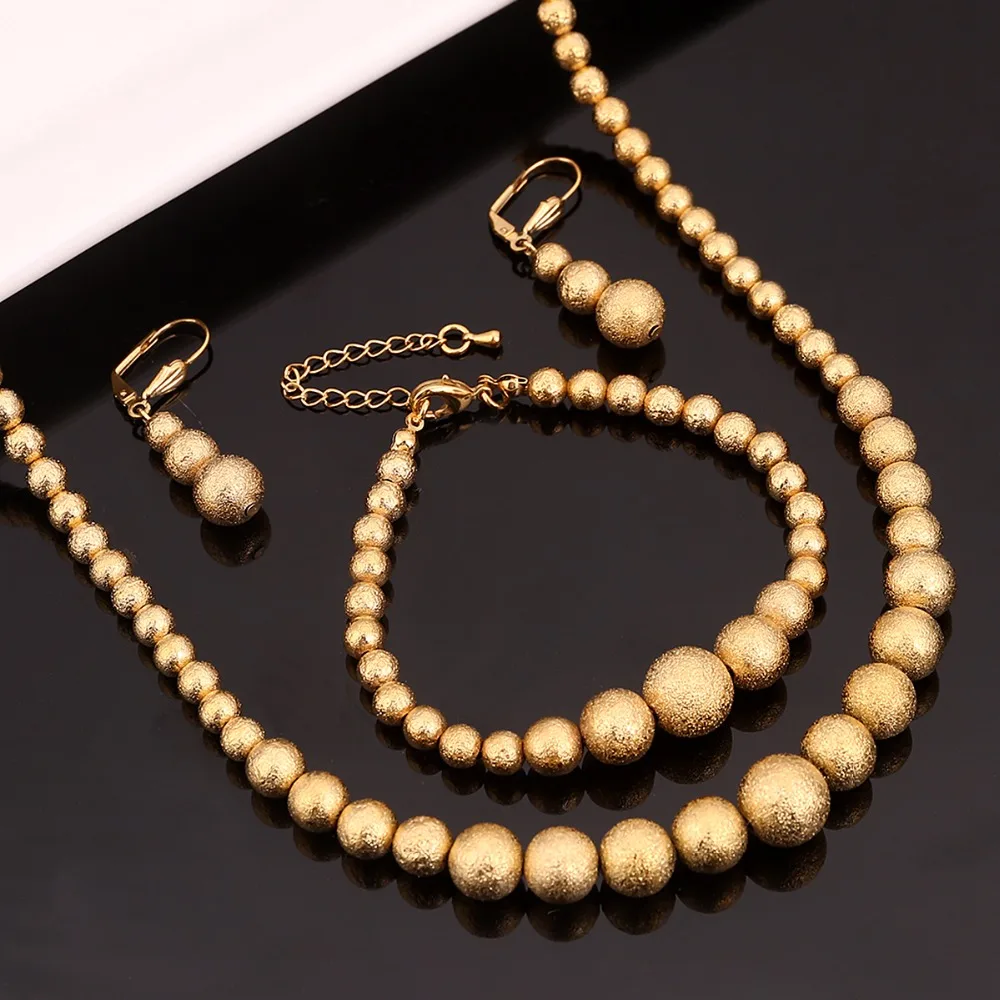 Ball Beaded Earrings Bracelet Set Jewelry Gold Bead Women Wedding for Arab African Ethiopian Indian | Украшения и аксессуары