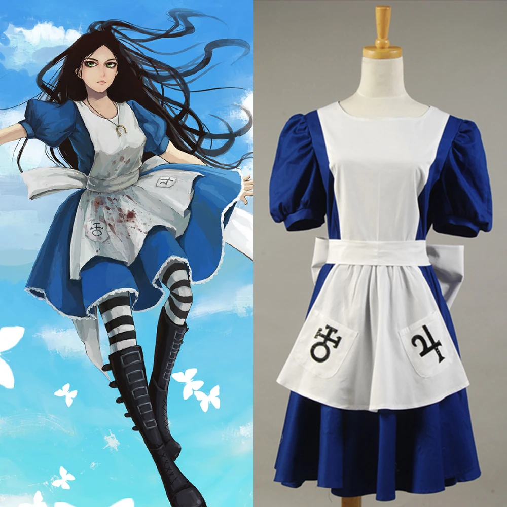 Женский костюм горничной American Mcgee Alice голубого цвета для косплея из аниме