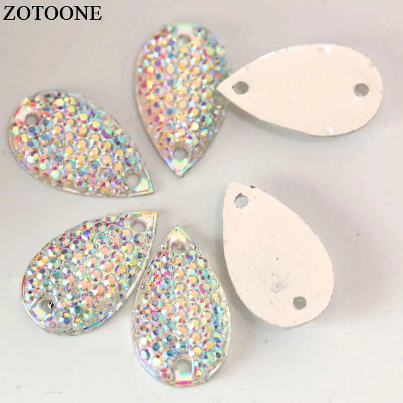 ZOTOONE 200 шт. 10 5x18 мм прозрачный кристалл AB Смола пришивные стразы в форме капли 2