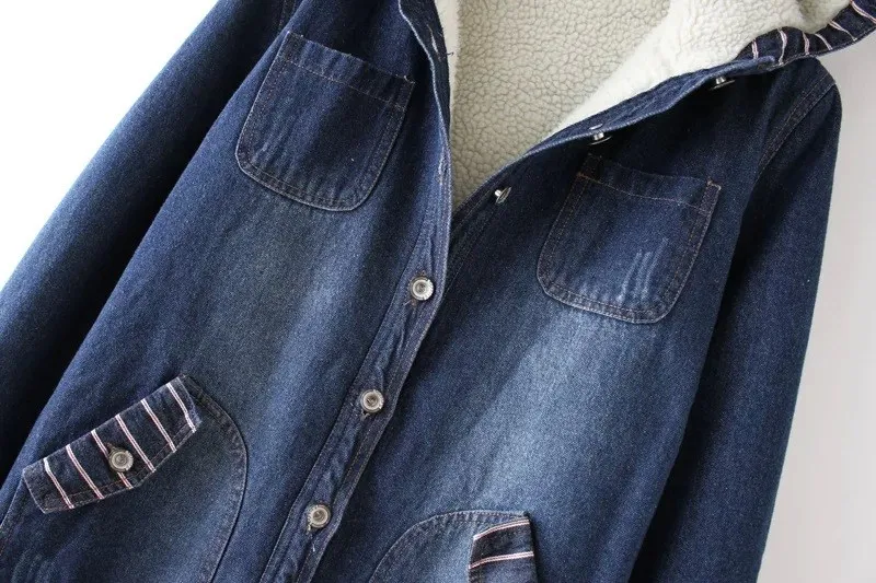 

New Arrival Winter Women Denim Jacket Wool Lambs Jeans Coat Casacos Femininos Spliced Ladies Long Denim Coats
