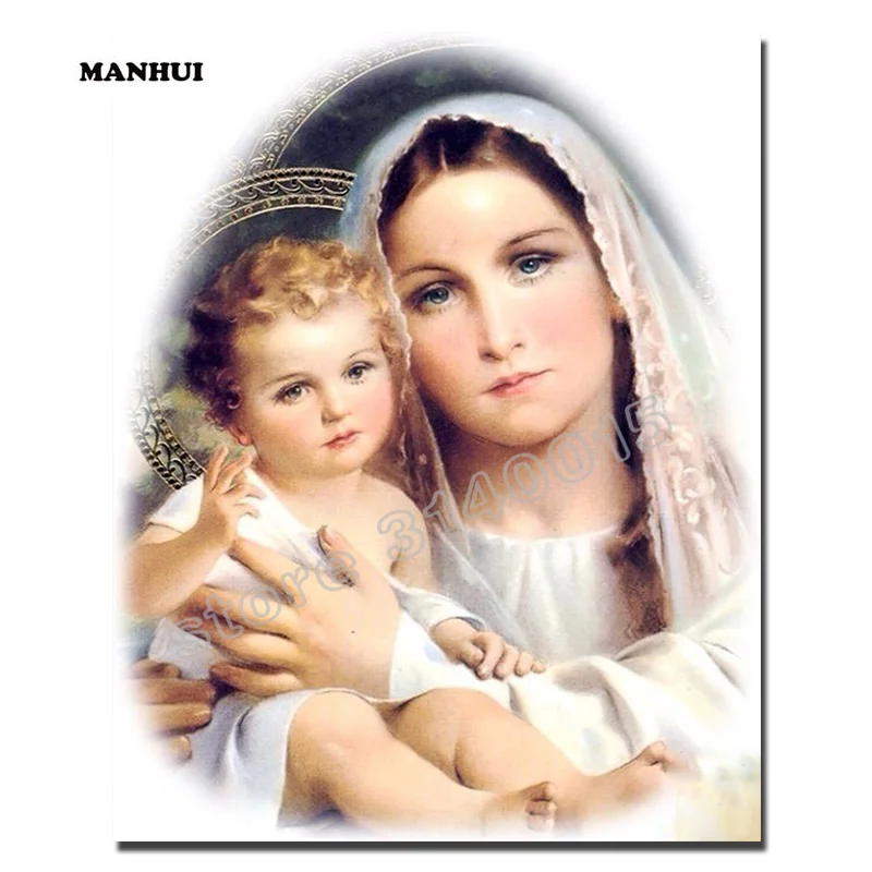 

Святая Мать и сын Алмазная мозаика стразы камни в форме ромба diy алмазная живопись вышивка крестиком значок набор для алмазной вышивки BEF381