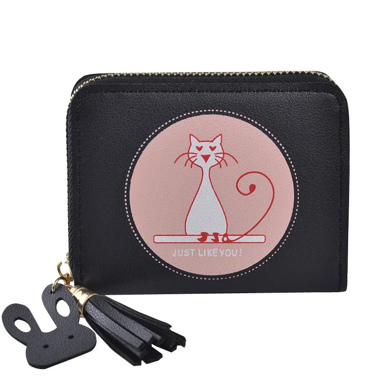 Cat Портмоне короткая Ленточки женские бумажники с застежкой-молнией держатель