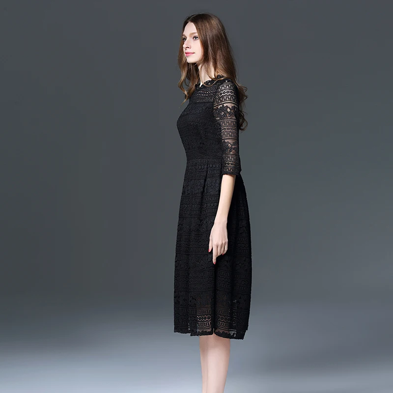 Для женщин кружевные нарядные платья выдалбливают тонкий до колена Длина