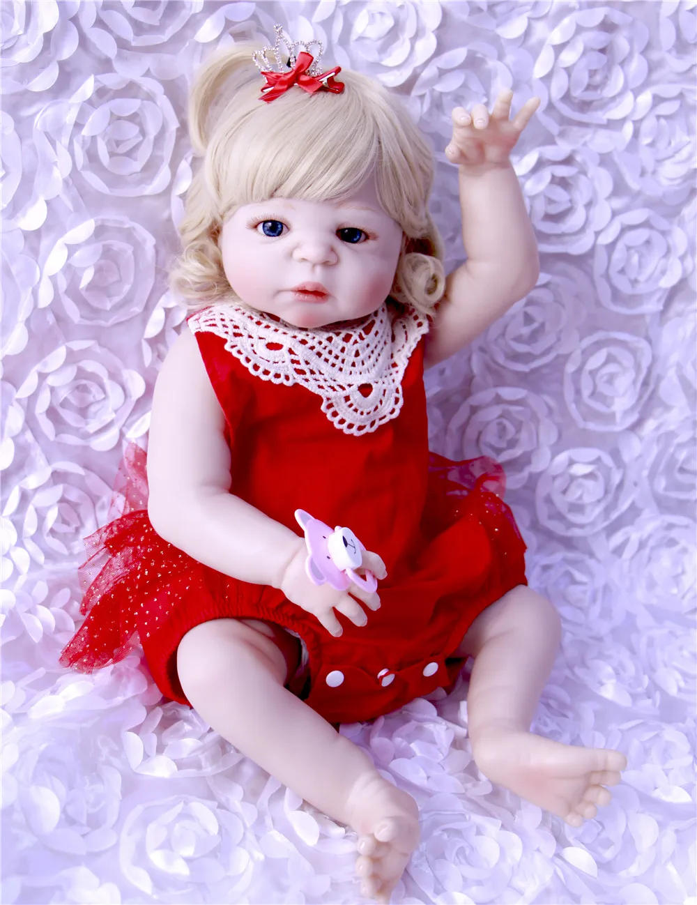 22inch full silicon blonde hair Vinyl Newborn Princess Toddler Babies Bonecas menina doll Like Alive Bebe Play House Bathe Toy | Игрушки и