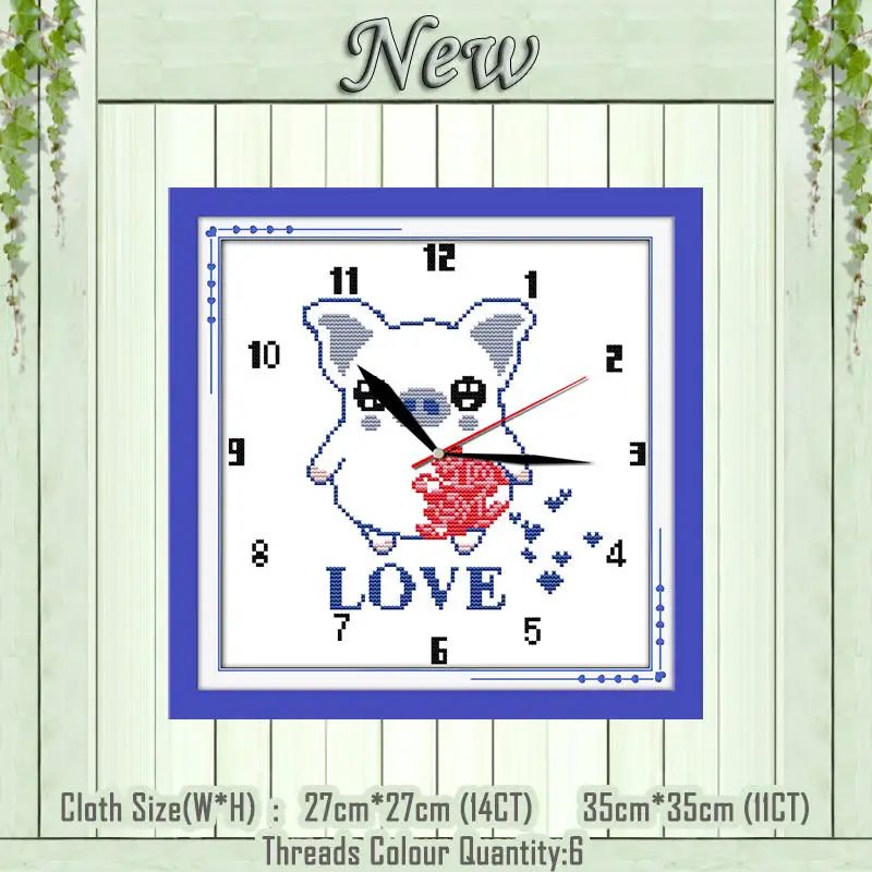 LOVE pig Поросенок, собака, кошка, часы, лицо, животное, Декор, живопись, счетный напечатанный на холсте, рукоделие, Набор для вышивки, DMC 11CT, 14CT, наборы для вышивки крестиком - Цвет: LOVE pig