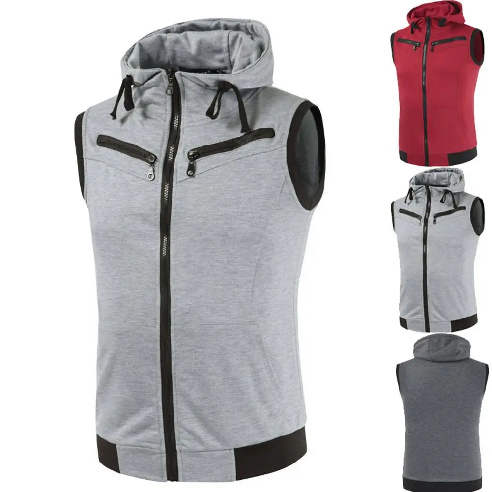 

HobbyLane Men Summer Hooded Sleeveless Sweatshirt Solid Color Vest Slim Style