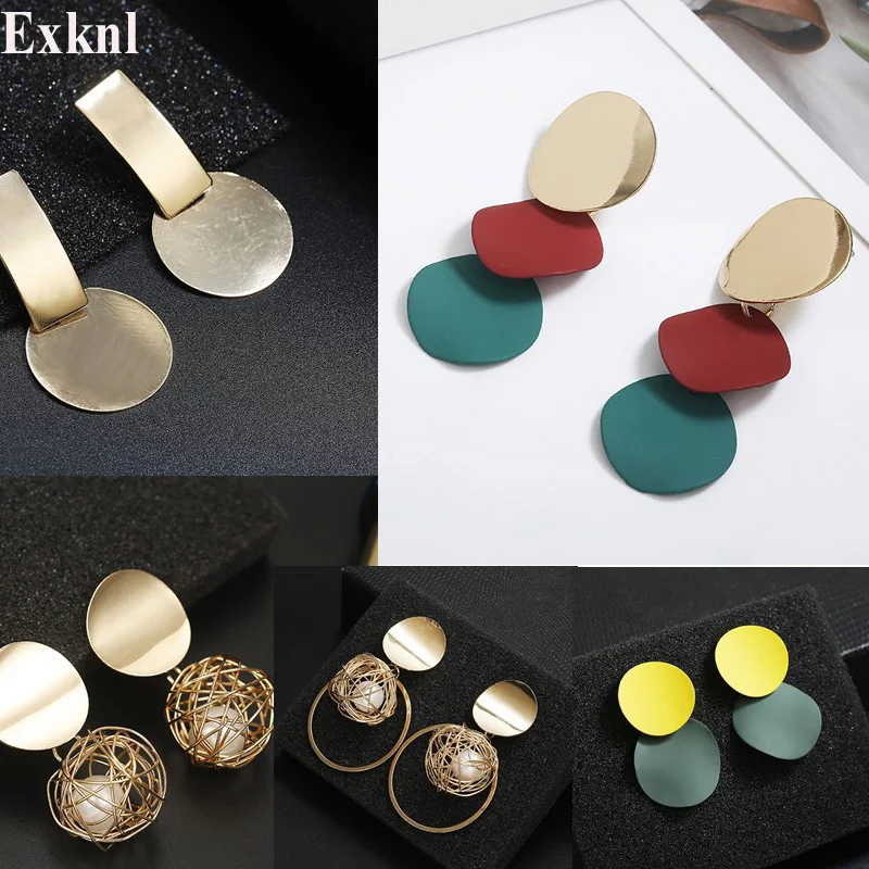 

Exknl Fashion Statement Earrings 2019 Big Geometric earrings For Women Long Hanging Dangle Earrings Drop Earing modern Jewelry