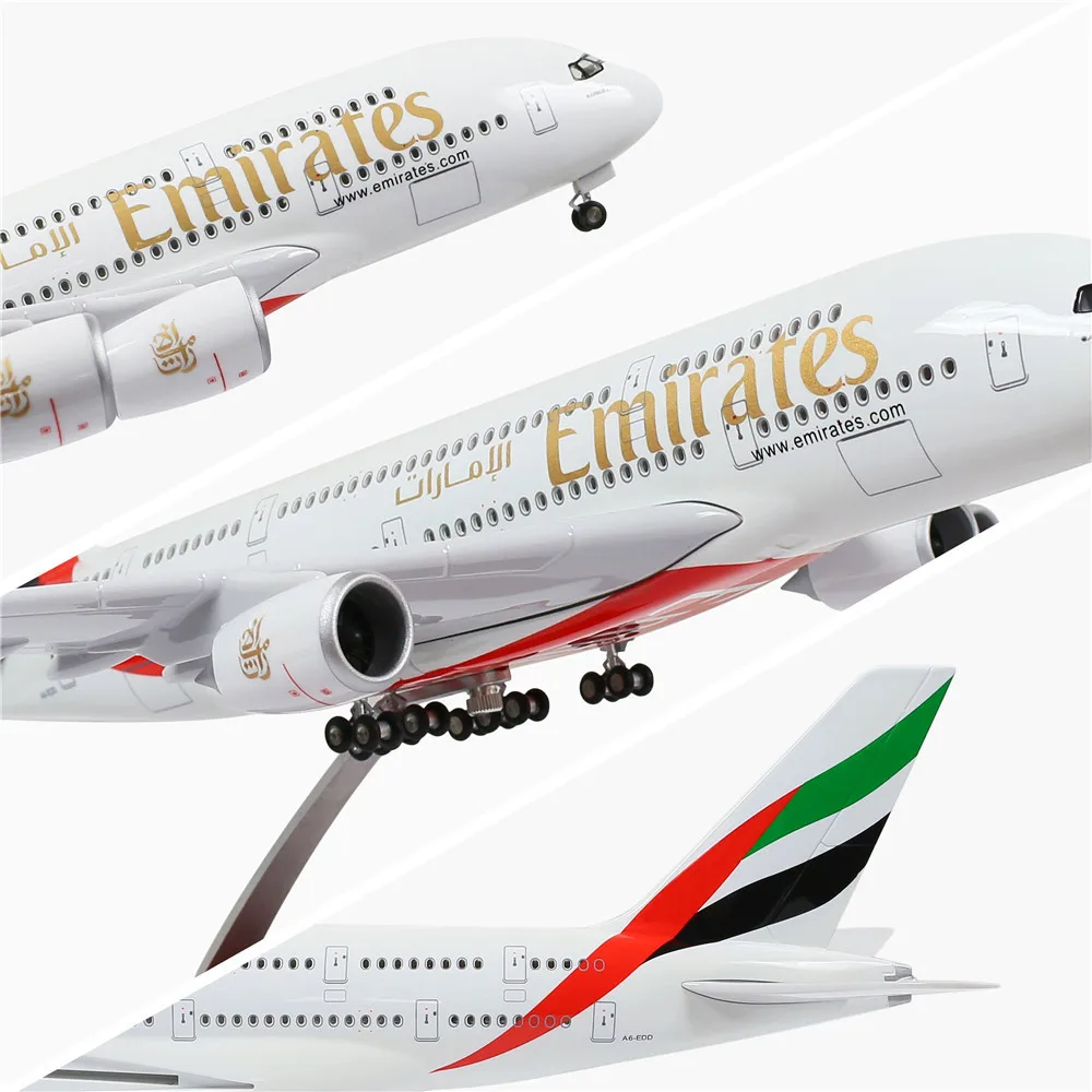 46 см 1:160 Модель литого самолета Emirates Airbus 380 светодиодный светильник (Сенсорное или