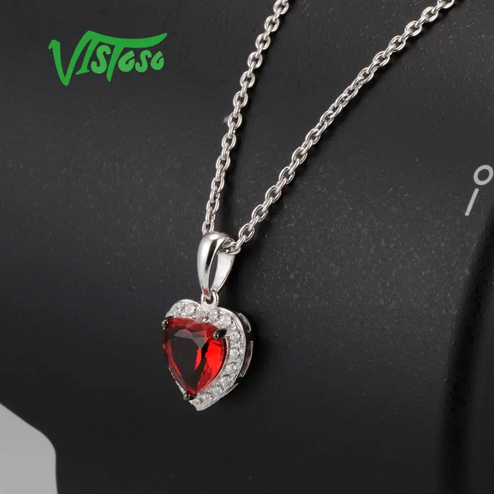 VISTOSO Серебряное сердце Подвеска для женщин ювелирные изделия Красный Кристалл