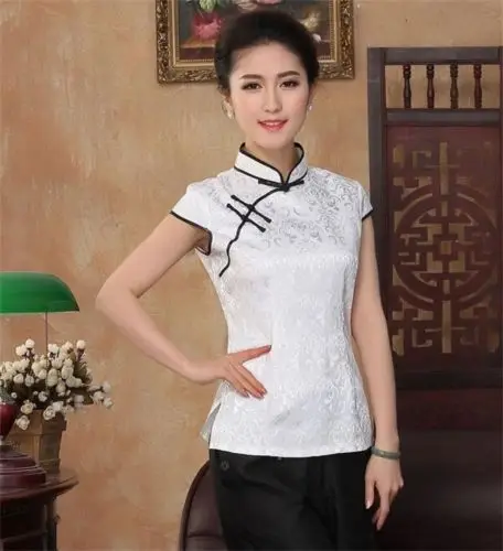 Белый китайский Для женщин хлопок короткий рукав Топ/Evenig платье/Топы Sz:-8-16 |