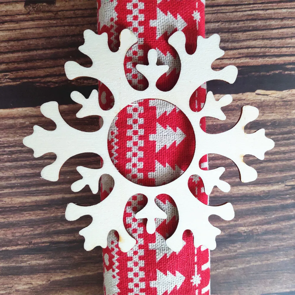 

12 шт., деревянные кольца для салфеток, в виде снежинок