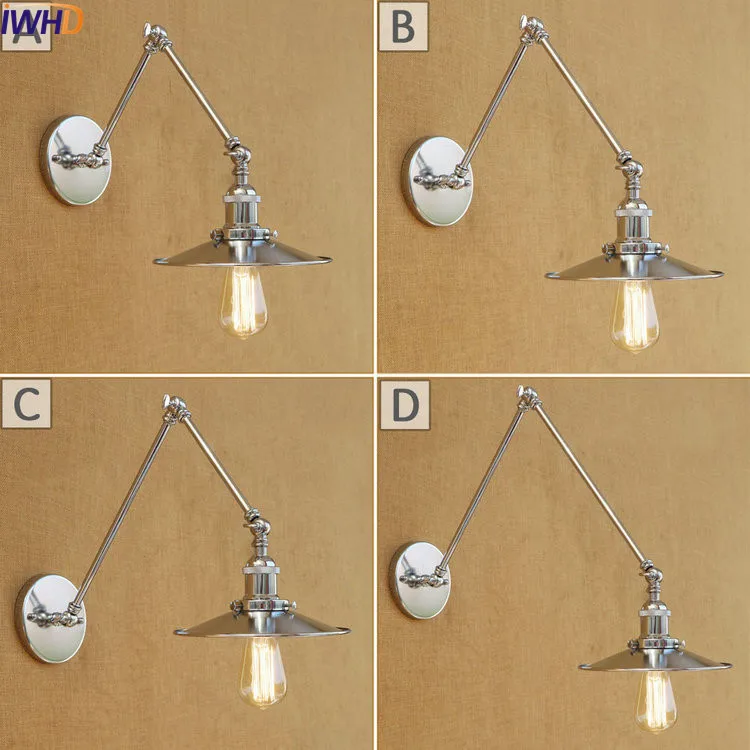 IWHD Серебряная Свинг длинная рука винтажная настенная лампа светодиодные