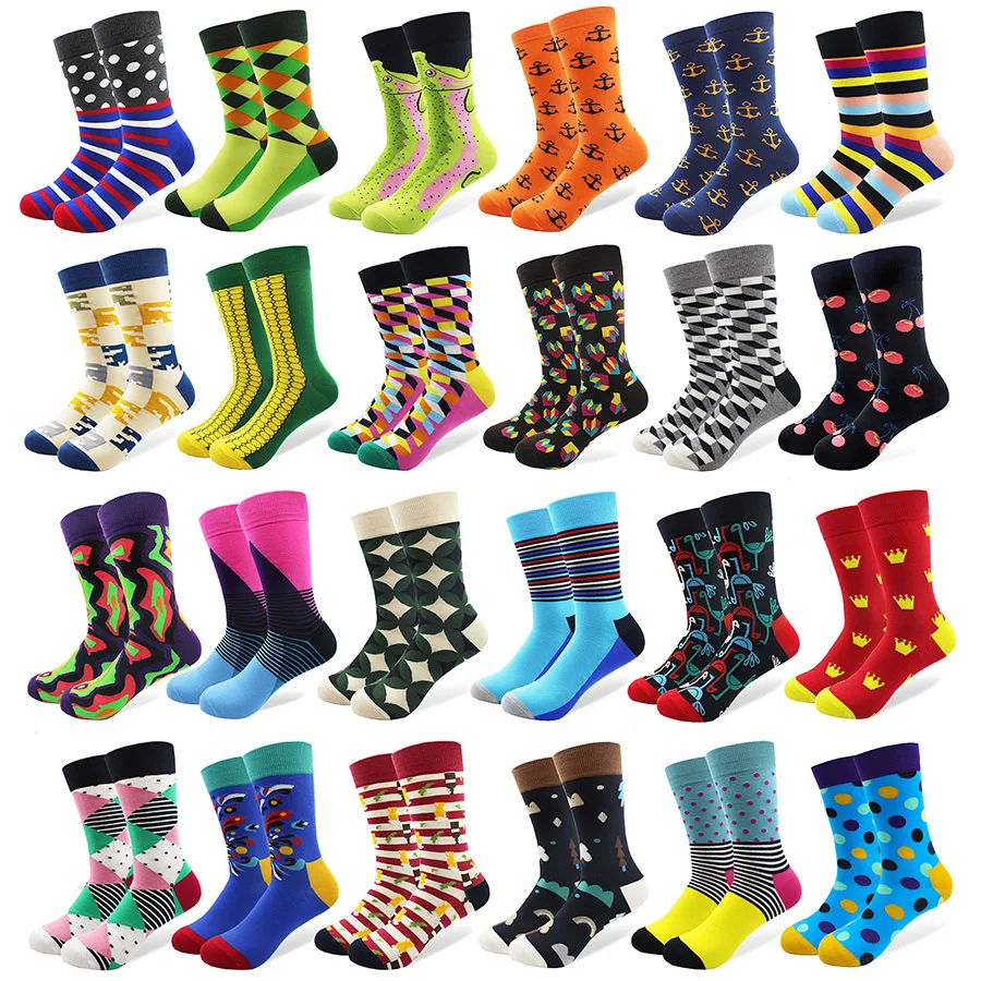 Colorful Striped Jacquard Art Socks Multi Pattern Long Happy Funny Skateboard Socks Men's Dress Sock