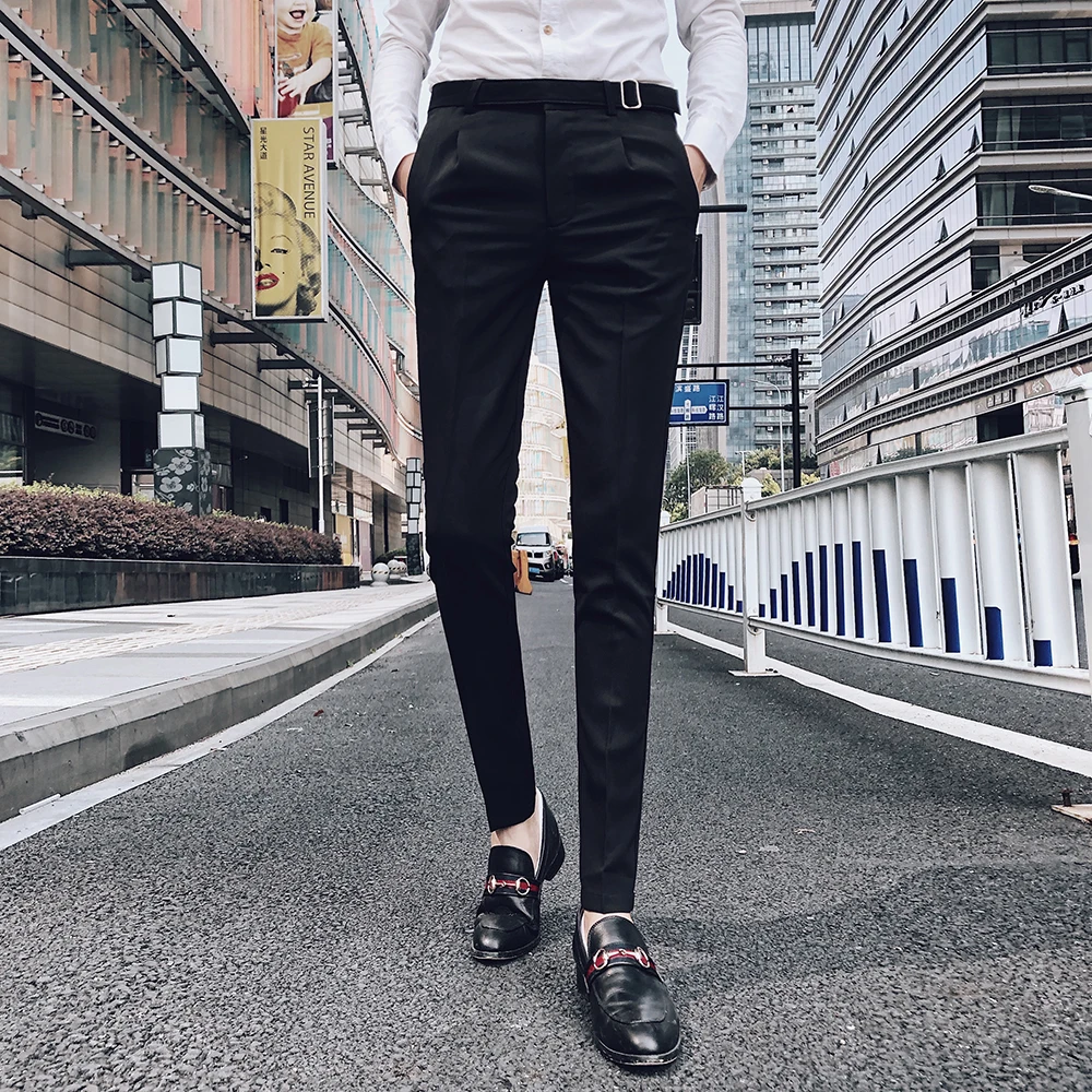Роскошные мужские высококачественные однотонные коричневые брюки облегающий