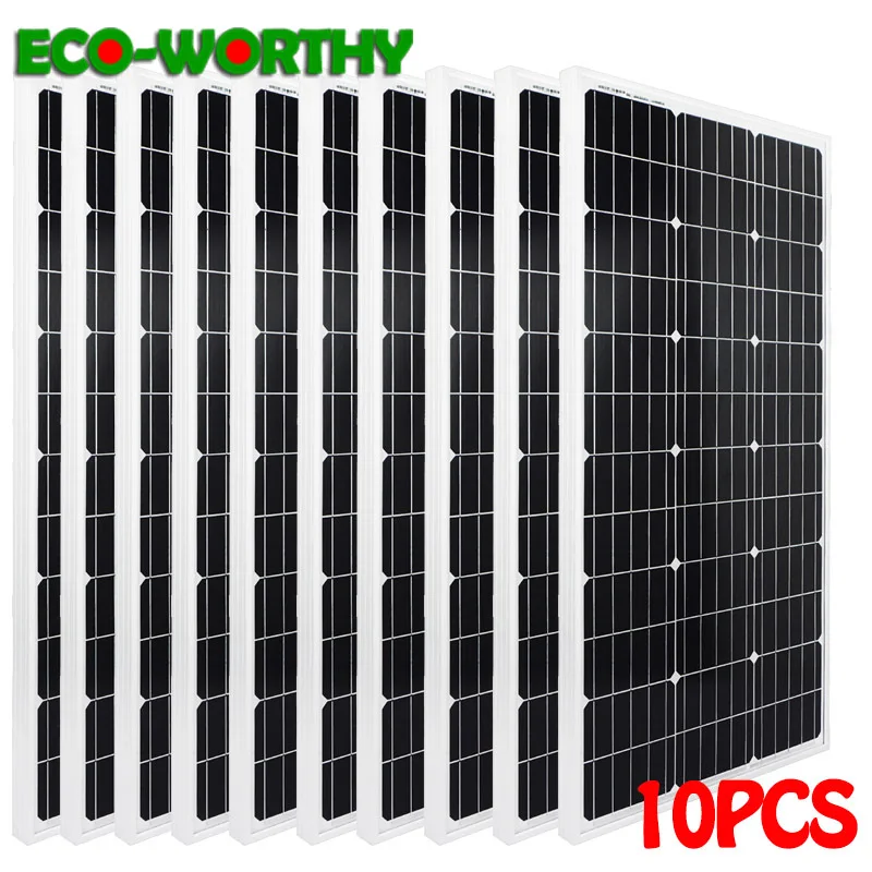 ECO-WORTHY 10*100 ватт 12В подойдет как для повседневной носки, так Панели солнечные решетки Мощность Зарядное устройство на колесах дома лодка