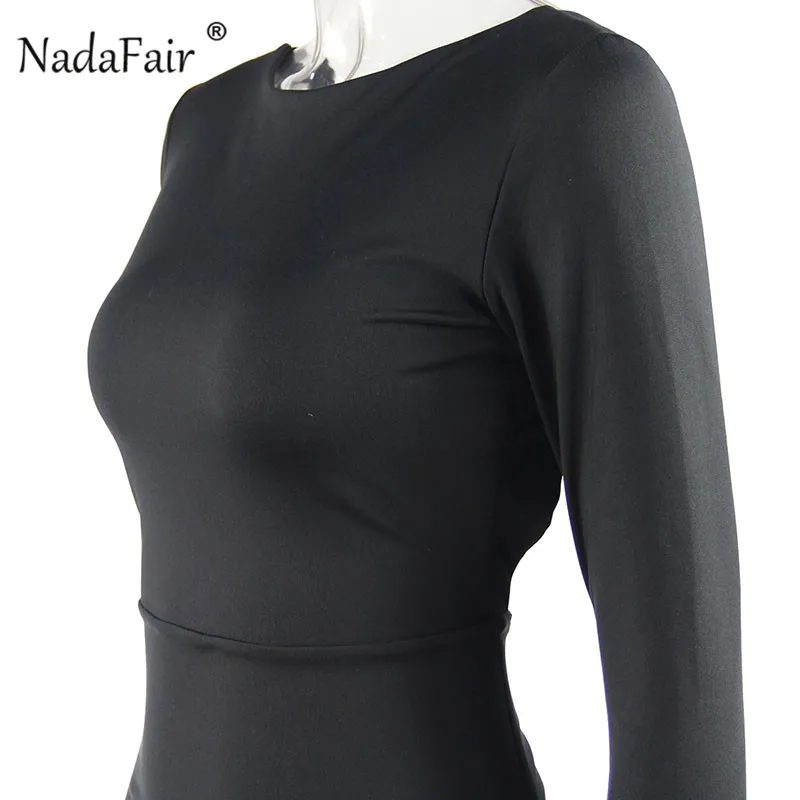 Nadafair, сексуальное вечернее платье с открытой спиной, vestidos, с длинным рукавом, с разрезом сбоку, облегающее платье макси, женское белое, черное, Элегантное Длинное Платье