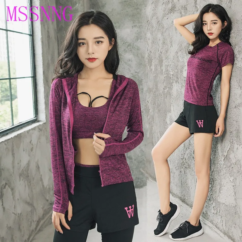 MSSNNG 4 Pieces Summer High Quality Yoga Sets Ropa Deportiva Mujer Gym Fitness Clothing Sports Wear for Women Running Suits |