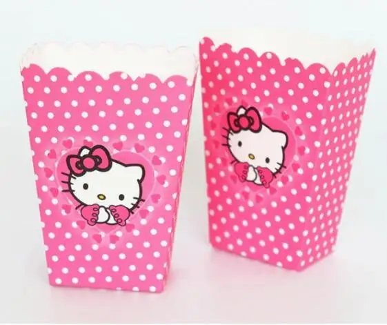 6 шт./лот Hello Kitty мультфильм печать стакана попкорна коробка Happy День рождения