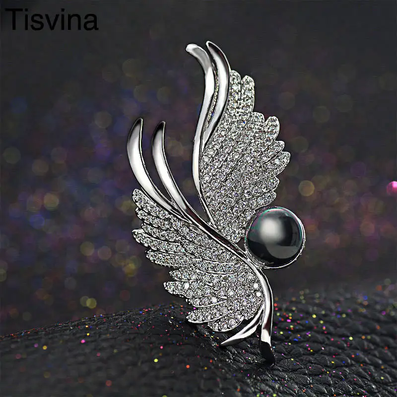 Tisvina 2018 новые жемчужные броши в виде крыльев Ангела для женщин ювелирные изделия