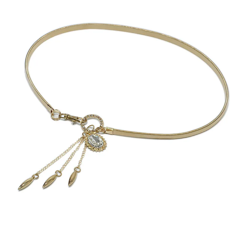 Мода горный хрусталь пояса девушки талии металлической цепочкой ремни на талию