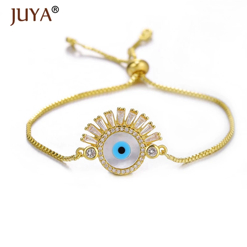 Juya 2019 Women Summer Bracelet Shell and Zircon Crystal Lucky Turkish Evil Eye Bracelets Bangle Femme Jewelry bransoletki | Украшения и