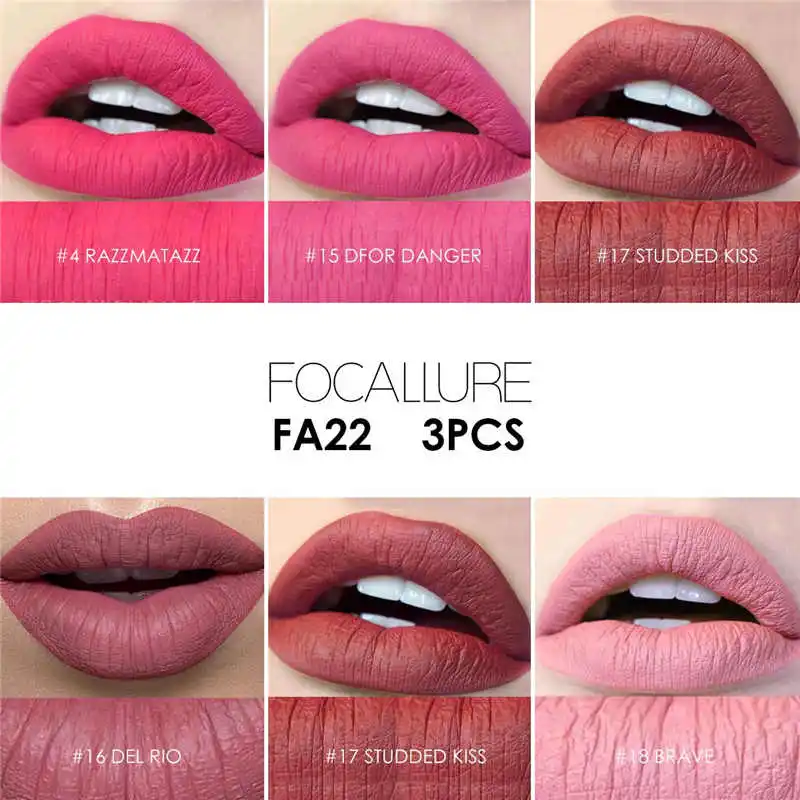 Focallure 3 шт. Matte Lip Crayon высокое качество с продолжительным жидкая губная помада