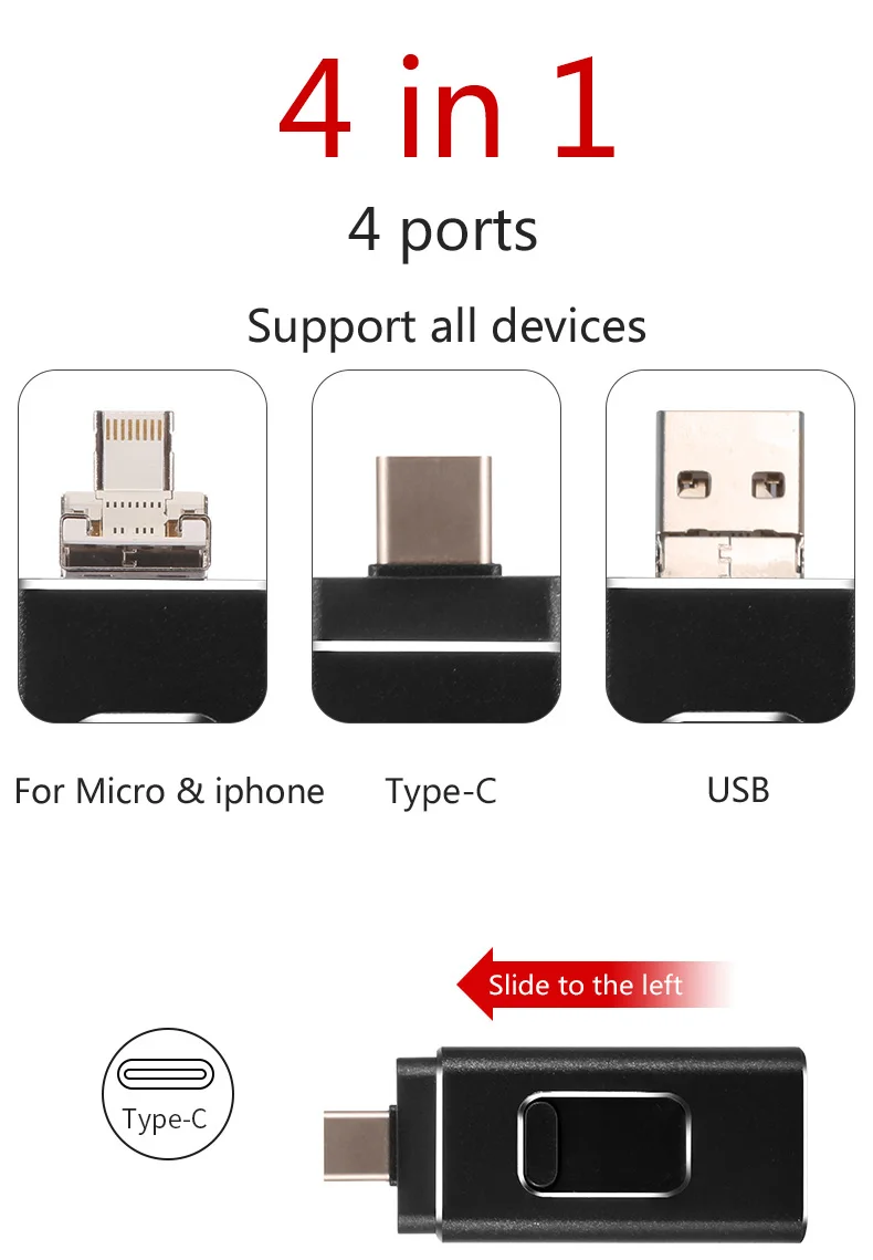 4 в 1 дизайн Usb флеш-накопитель 128 ГБ микро Usb накопитель 3,0 OTG флеш-накопитель 256 ГБ 32 ГБ 64 ГБ Usb диск для iPhone/type-C устройства
