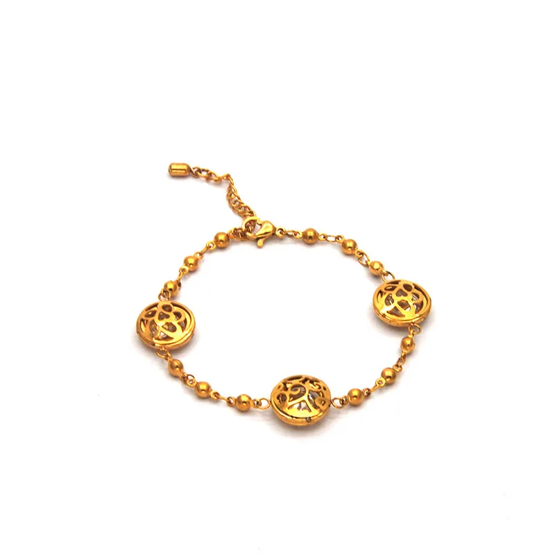 stainless steel gold bracelets round engraved hollow out flower for women Br0411163 | Bracelets