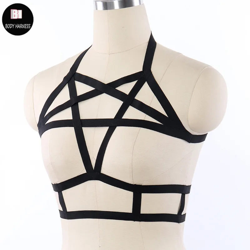 Женский укороченный бюстгальтер Goth жгуты в форме пентаграммы черная обвязка для