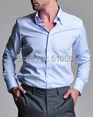 Custom made men 100%Cotton shirt Business casual slim Button down collar light blue |