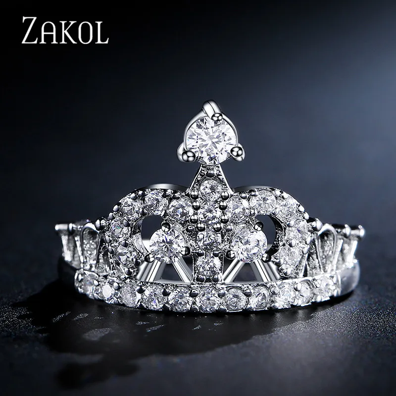 ZAKOL свадебные ювелирные изделия корона кольца на палец для женщин влюбленных
