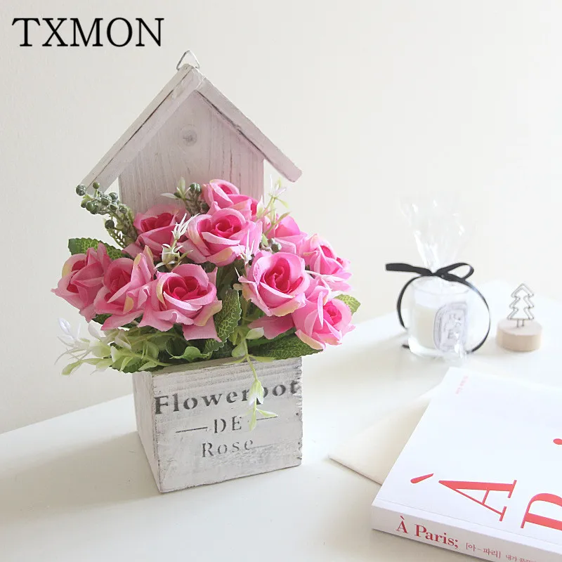 Новый весенний цвет роза винтажный Старый деревянный дом Настенная подвеска