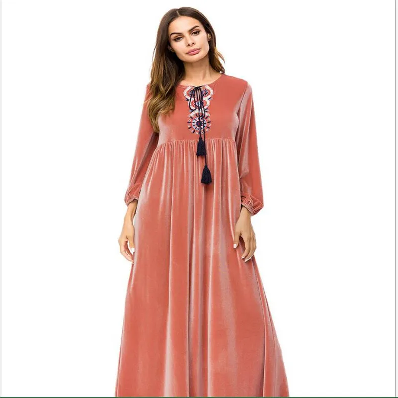 Женское бархатное платье в мусульманском стиле Abayas Свободная Женская одежда