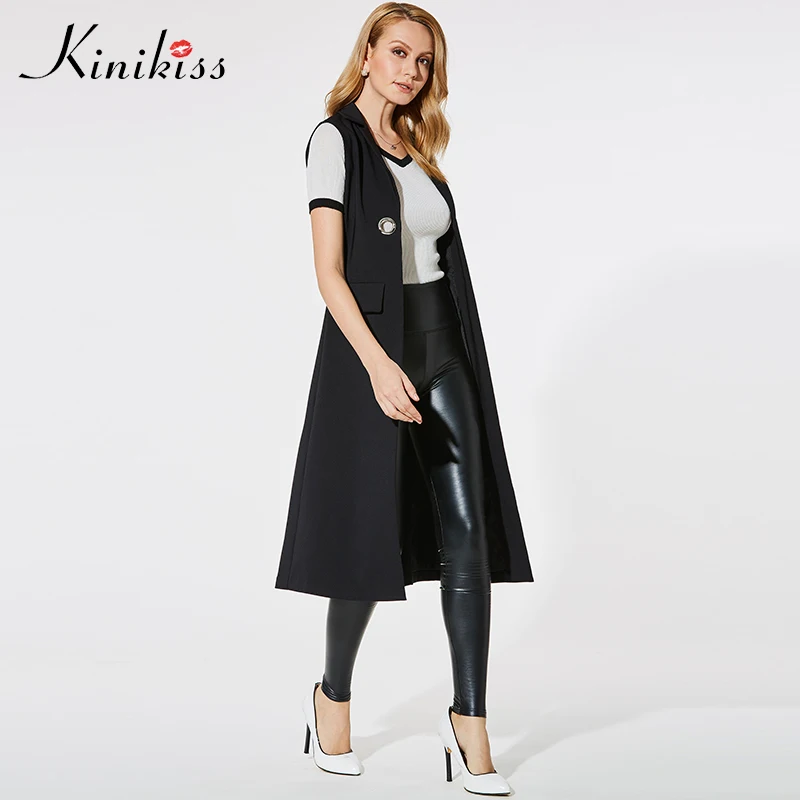 Kinikiss/женское офисное длинное пальто с жилетом Черная открытая сетчатая