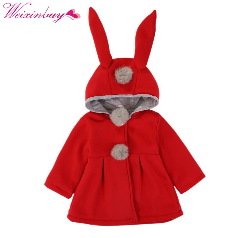 WEIXINBUY Rabbit Ear Hooded Girls Coat Spring Top Autumn Winter Warm Kids Jacket Outerwear Children Clothing Baby Tops | Детская одежда