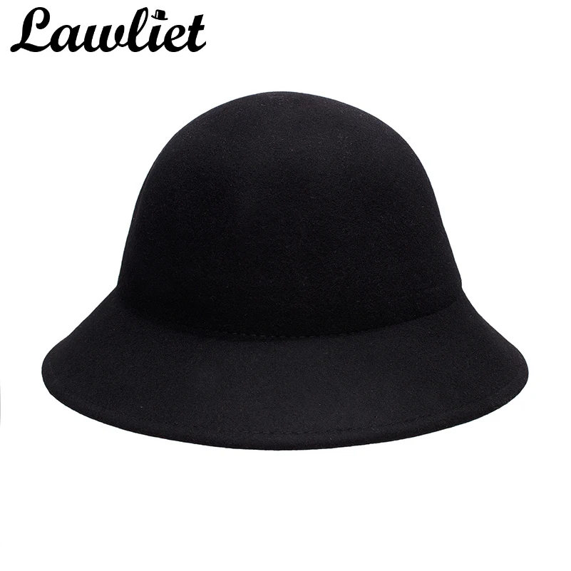 Lawliet шерсть фетровая шляпа Для женщин флоппи 100% шерстяной фетр Клош Шапки ведро с