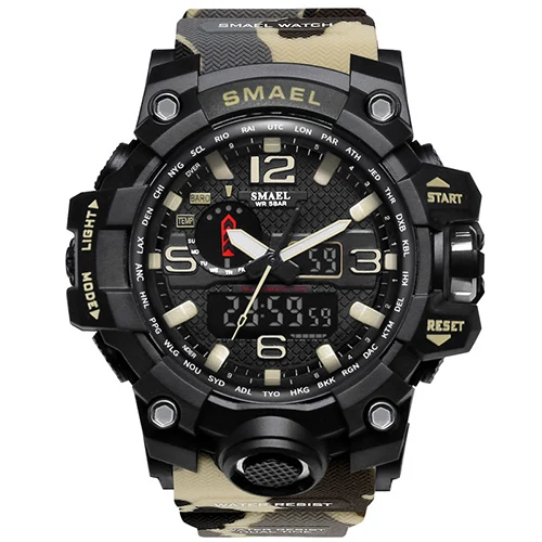 Camo Kahqi Военные часы, цифровые, SMAEL, Брендовые Часы, S Shock, мужские наручные часы, спортивные, светодиодный, для дайвинга, 1545B, 50 м, водонепроницаемые, для фитнеса, спортивные часы - Цвет: Camo Kahqi