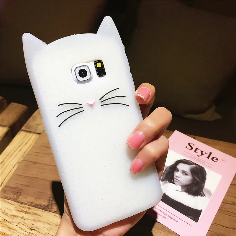 Cute 3D Bearded Cat Case For Samsung Galaxy S7 Edge S8 Plus Cartoon Soft Silicon Coque S6 Cover |